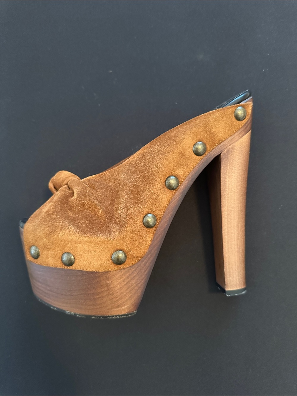 Giuseppe Zanotti Brown Suede Wood-Platform Studded Mule - Picture 2 of 14